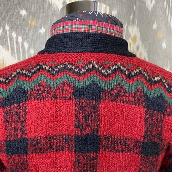 Polo Ralph Lauren Vintage Hand Knit Red & Black Multi Wool V-Neck L/S Sweater - Picture 4 of 16
